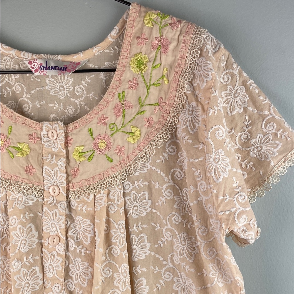 Shandar Floral Lace Embroidered Nightgown - Lounge Dress Size L